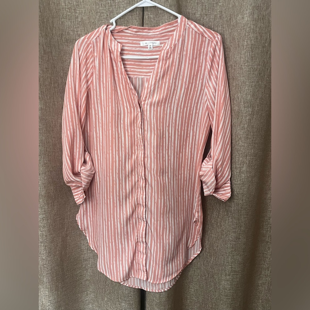 Elegant Coral Striped Button-Down Shirt